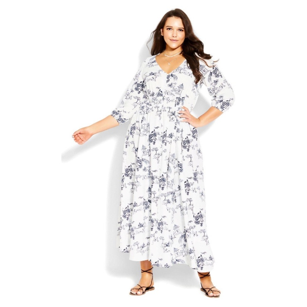 City Chic Maxi Dress — Zen Floral de Toile Garden - Ivory (NWT)